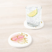 Dessous De Verre En Grès Deux Coeurs Joints Rose (Côté)