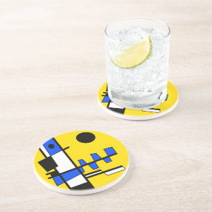 Dessous De Verre En Grès Deux Faces De L'ethnicité Jaune Bleu Noir Blanc