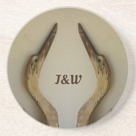 Dessous De Verre En Grès Deux Hérons Patiné Côtier Rustique Pierre naturell (Devant)