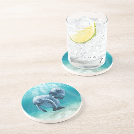 Dessous De Verre En Grès Deux lamantins nageant (Côté)