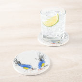 Dessous De Verre En Grès Deux petits titmouses picotant le grain. (Côté)