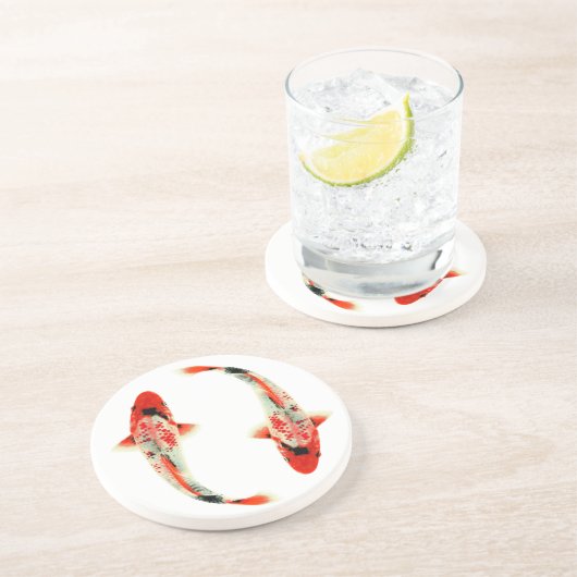 Dessous De Verre En Grès Deux rouge Koi (Côté)