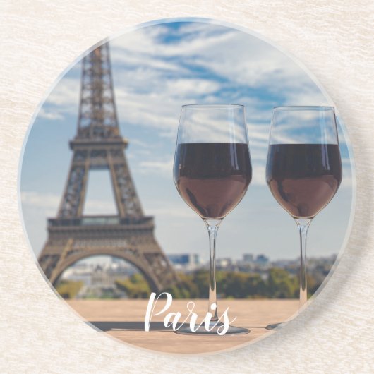 Dessous De Verre En Grès Deux verres de vin avec la tour Eiffel (Devant)