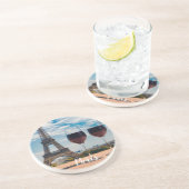 Dessous De Verre En Grès Deux verres de vin avec la tour Eiffel (Côté)