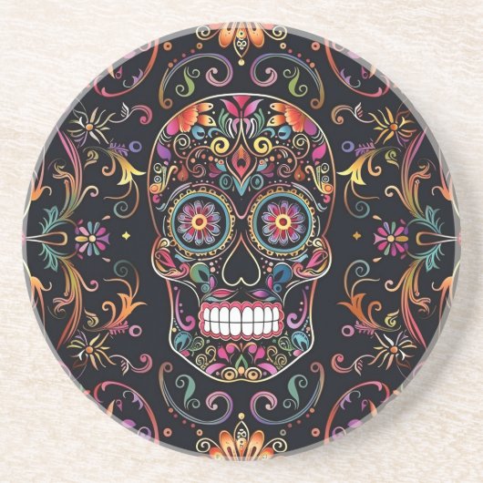 Dessous De Verre En Grès Dia de los Muertos Crâne à sucre Pierre (Devant)