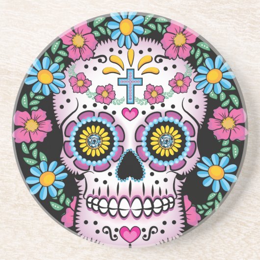 Dessous De Verre En Grès Dia de los Muertos Skull (Devant)