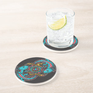 Dessous De Verre En Grès Dieu aztèque Xolotl combattant l'art tribal de la