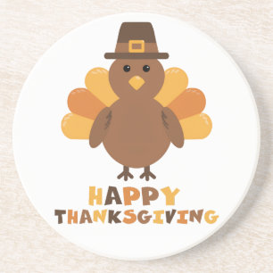 Dessous De Verre En Grès Dinde de Thanksgiving mignonne jaune