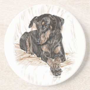 Dessous De Verre En Grès Doberman Chien oreilles naturelles
