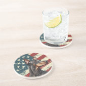 Dessous De Verre En Grès Doberman Pinscher Drapeau Américain Grunge (Côté)