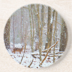 Dessous De Verre En Grès Doe dans la neige, Deer dans le lac Arrowhead