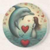 Dessous De Verre En Grès Dolphin Love 1 (Devant)