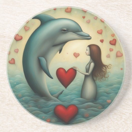 Dessous De Verre En Grès Dolphin Love 1 (Devant)