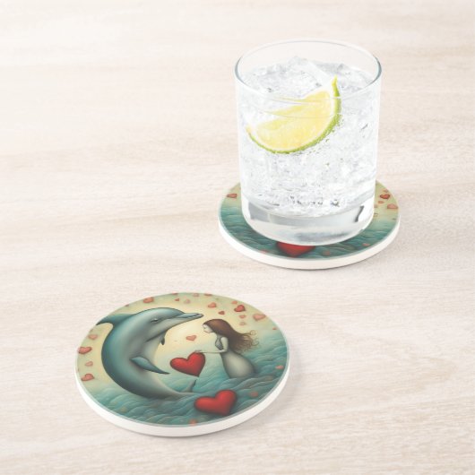 Dessous De Verre En Grès Dolphin Love 1 (Côté)