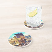 Dessous De Verre En Grès Donkey avec croix Rose (Côté)