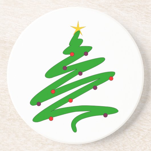 Dessous De Verre En Grès Doodle arbre de Noël vert (Devant)