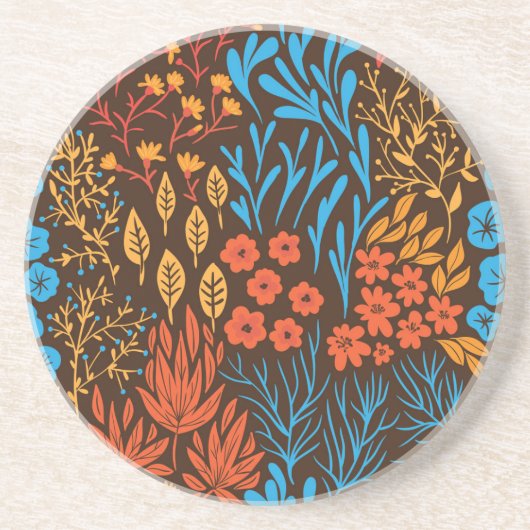 Dessous De Verre En Grès Doodles floraux foncés (Devant)