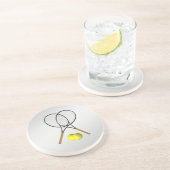 Dessous De Verre En Grès Double Tennis Sport Thème Argent (Côté)