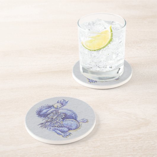 Dessous De Verre En Grès Dragon bleu (Côté)