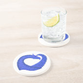 Dessous De Verre En Grès Dragon de coeur bleu sur blanc (Côté)