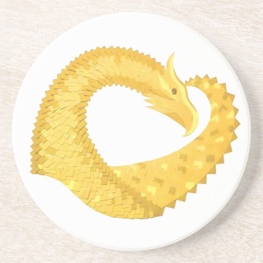 Dessous De Verre En Grès Dragon de coeur jaune sur blanc (Devant)