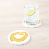 Dessous De Verre En Grès Dragon de coeur jaune sur blanc (Côté)