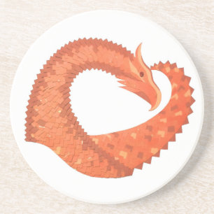Dessous De Verre En Grès Dragon de coeur orange sur blanc