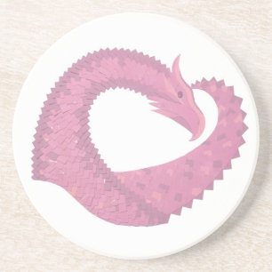 Dessous De Verre En Grès Dragon de coeur rose sur blanc