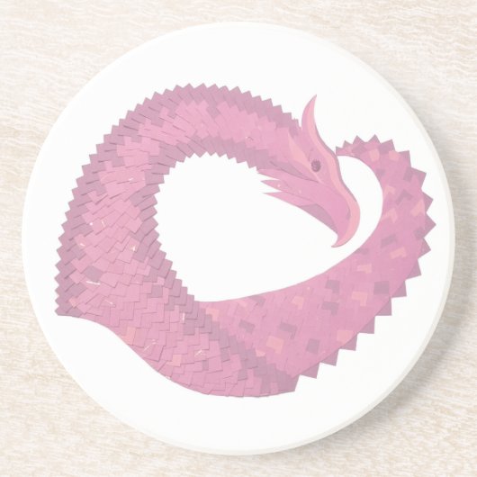 Dessous De Verre En Grès Dragon de coeur rose sur blanc (Devant)