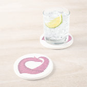 Dessous De Verre En Grès Dragon de coeur rose sur blanc (Côté)