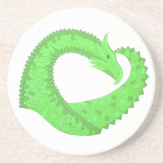 Dessous De Verre En Grès Dragon de coeur vert citron blanc (Devant)