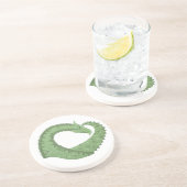 Dessous De Verre En Grès Dragon de coeur vert olive blanc (Côté)
