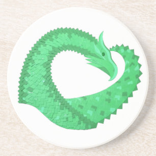 Dessous De Verre En Grès Dragon de coeur vert sur blanc