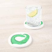 Dessous De Verre En Grès Dragon de coeur vert sur blanc (Côté)