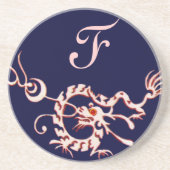 Dessous De Verre En Grès DRAGON DE MER 2 MONOGRAMME bleu rose (Devant)