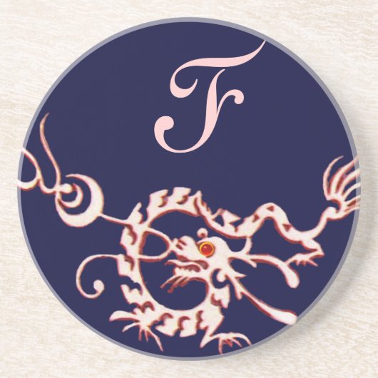 Dessous De Verre En Grès DRAGON DE MER 2 MONOGRAMME bleu rose (Devant)