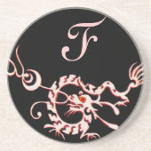Dessous De Verre En Grès DRAGON DE MER 2 MONOGRAMME rose noir (Devant)