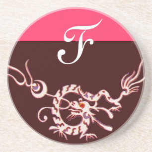 Dessous De Verre En Grès DRAGON DE MER 2 MONOGRAMME rose violet