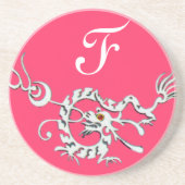 Dessous De Verre En Grès DRAGON DE MER 2 MONOGRAS rose blanc (Devant)