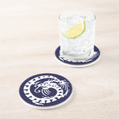 Dessous De Verre En Grès DRAGON DE NAGE, bleu et blanc (Côté)