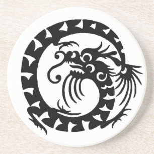Dessous De Verre En Grès DRAGON DE NAGE, noir et blanc