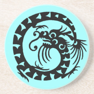Dessous De Verre En Grès DRAGON DE NAGE, noir et bleu