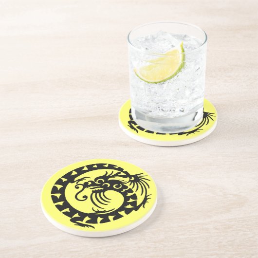 Dessous De Verre En Grès DRAGON DE NAGE, noir et jaune (Côté)