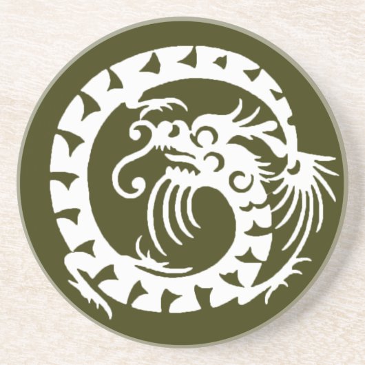 Dessous De Verre En Grès DRAGON DE NAGE, vert et blanc (Devant)