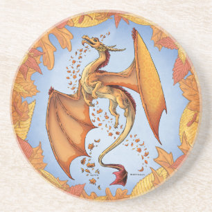 Dessous De Verre En Grès Dragon d'Orange d'Automne Nature Imaginaire Art
