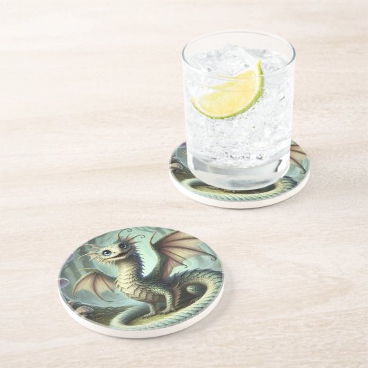 Dessous De Verre En Grès Dragon Jabberwocky Cute Imaginaire Créature Art (Côté)