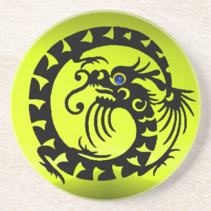 Dessous De Verre En Grès DRAGON NOIR DE SERPINE EN Pierre Bleue JAUNE