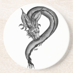 Dessous De Verre En Grès Dragon noir et blanc