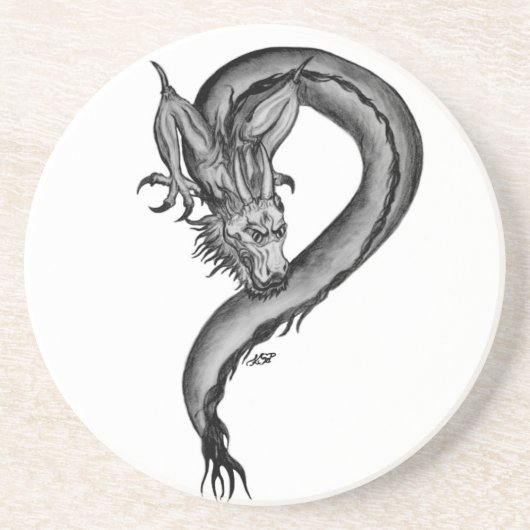 Dessous De Verre En Grès Dragon noir et blanc (Devant)