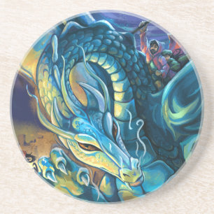Dessous De Verre En Grès Dragon Rider et Sorcerer